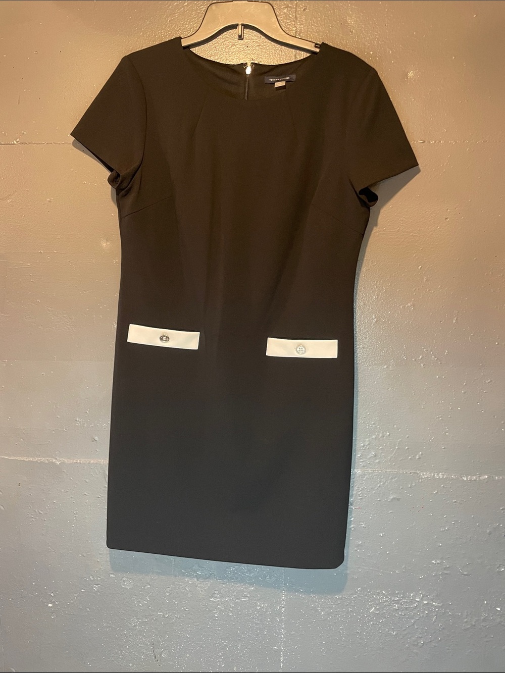 Tommy Hilfiger Black Sheath Dress with White Pocket Tabs